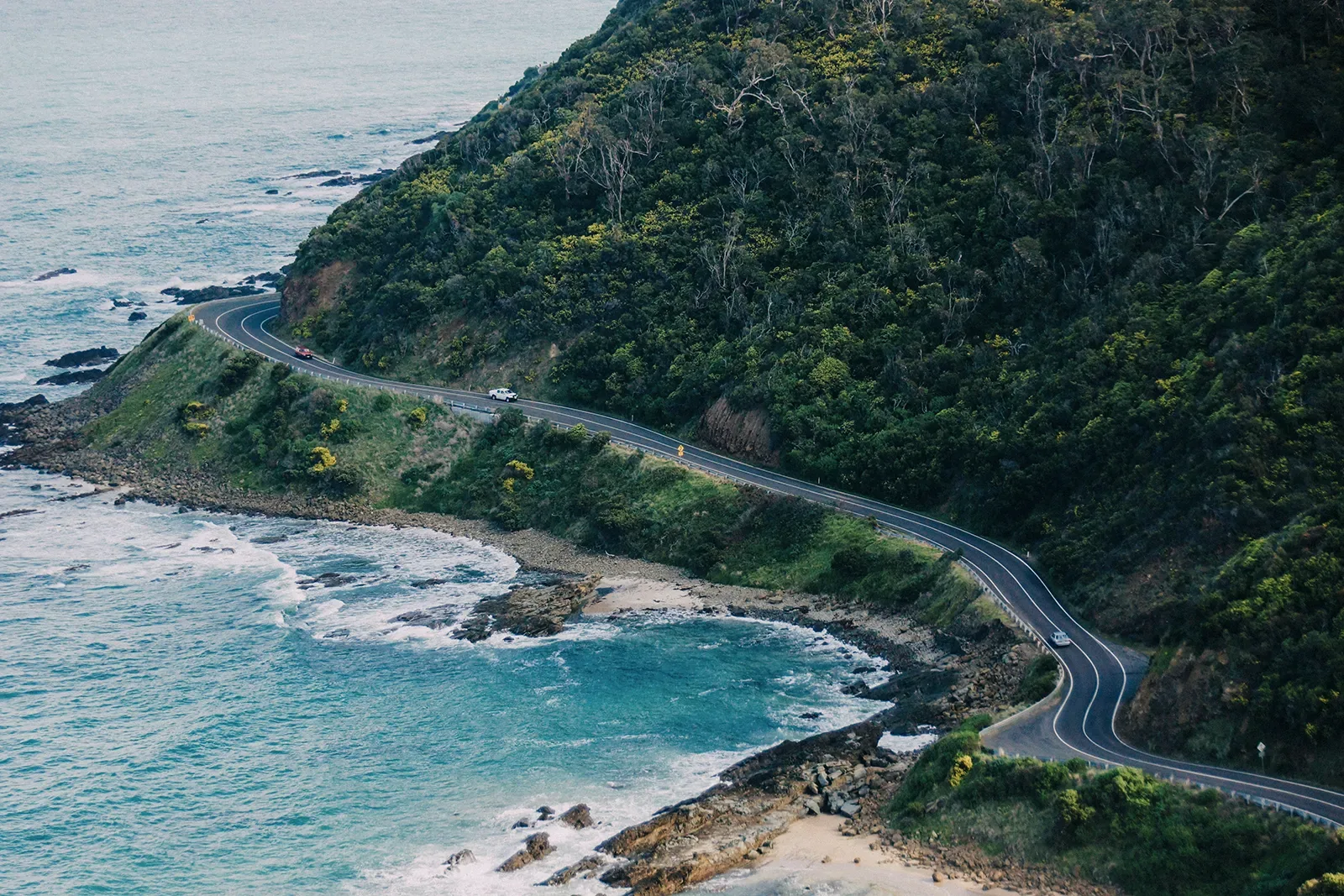 Coastal highway, wide, morning